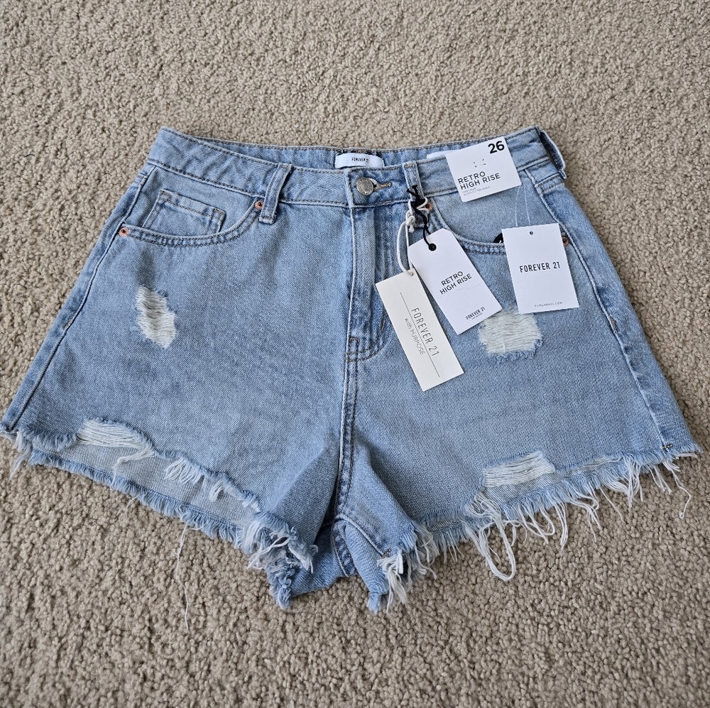 Forever 21 Light Blue Distressed Denim Shorts